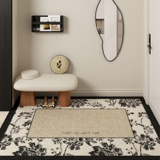 玄關絲圈地墊 0.6kg, 速寫傳真 米白 + 黑色