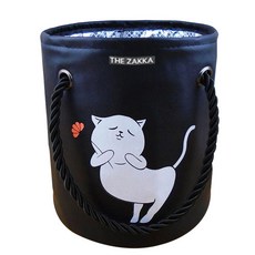 THE ZAKKA 貓咪圖案圓形盥洗用品收納籃 海軍藍, 1個, 黑色