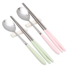 WILLIV AMOS 粉彩餐具組, 湯匙 + 筷子, 綠色 + 粉紅色, 2套