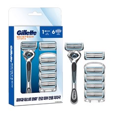 질레트 정품 스킨텍 매뉴얼 면도기 핸들 + 면도날 6p 세트, 1세트