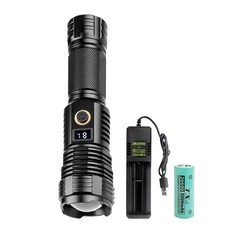 TX Tanox 特林 XHP70 LED超強亮 USB 充電手電筒, 黑色, 1個