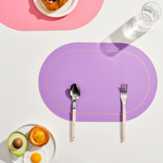 미니모 라운드 양면 테이블 식탁매트, 핑크 + 바이올렛, 45 X 30 cm, 1세트