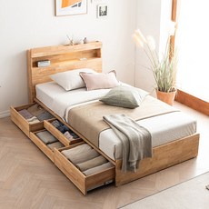 삼익가구 베일 LED 4단 수납 원목 침대 방문설치, 내추럴