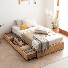 삼익가구 베일 헤드리스 4단 수납 원목 침대 방문설치, 내추럴