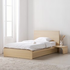모디 와이드 수납 평상형 침대 프레임 + 협탁 세트 방문설치, 라이트오크
