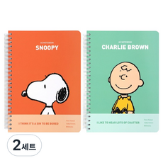 PEANUTS by SCHULZ A5 線圈橫線筆記本 2入組, 2套, 橘色, 薄荷綠