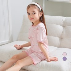 롤리트리 유니콘 배색 통기성 인견 5부 실내복 상하의 세트