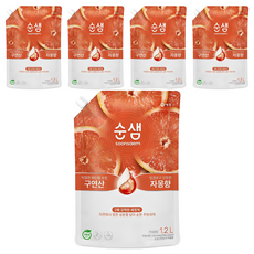 Soonsaem 檸檬酸葡萄柚香碗盤洗滌劑, 葡萄柚/柳橙, 1.2L, 5個