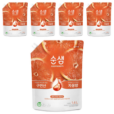 순샘 구연산 자몽 주방세제 리필, 1.4L, 5개
