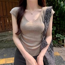 MEICHEL 女性柔美修身V領蓋袖針織T恤 10239