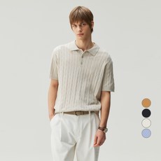 MIND BRIDGE 男士亞麻感麻花翻領半寬鬆版型短袖針織衫 MZKT31A1