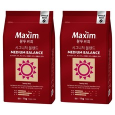 맥심 시그니처 블렌드 미디엄 밸런스 원두 커피, 1kg, 2개