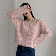 뜨개진 여성용 부드러운 헤어 골지 라운드 니트 에르디 가디건