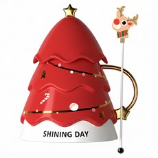 聖誕樹馬克杯 附麋鹿童話湯匙 12 x 8cm 460g 400ml, 紅色, 1組