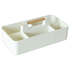 E.City 手提可疊加桌上分隔收納盒 化妝瓶/飾品/文具/廚衛用品收納 木+PP材質 32*8*15cm, 白色, 1個