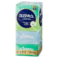 크리넥스 소프트터치 천연펄프 미용티슈 2겹, 250매, 8개