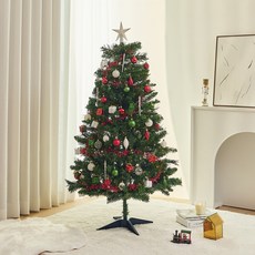 크리스마스 무장식 트리 + 오너먼트 트리장식 100p + LED 줄조명 200구 + 리모콘 세트, 그린(트리), 혼합색상(오너먼트), 웜 화이트(조명)