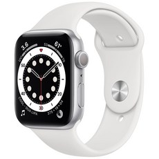 Apple 애플워치 6, 44mm, GPS, 알루미늄, 실버 / 화이트 스포츠 밴드, 실버 알루미늄 케이스, 화이트 스포츠 밴드