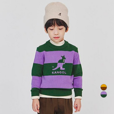 KANGOL KIDS 寬版條紋大Logo針織套頭衫 OD 0001