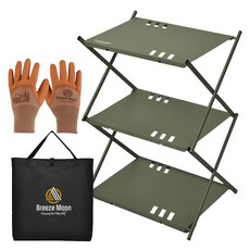 Breeze Moon 鋁製超輕量層架桌 + 3個層板 + 專用收納袋 + 手套套組, 1套, 橄欖綠(桌子), 3層