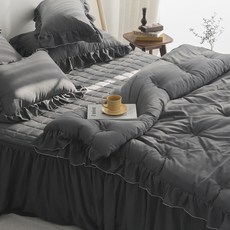 蕾絲荷葉邊薄被, 炭灰色