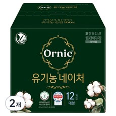 Ornic NATURE 純棉蝶翼衛生棉, 大型, 12入, 2個