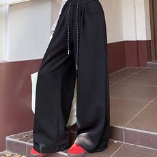 Elsso 女款寬版口袋抽繩鬆緊帶運動褲 基本刷毛版