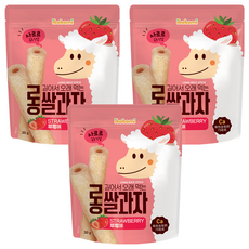 ibobomi 長米棒 草莓味, 適合6個月以上的寶寶, 精選韓國優質原料, 非油炸安心零食, 不添加鹽、糖及任何化學添加劑, 草莓, 30g, 3包