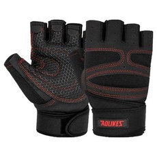 AOLIKES 奧力克斯 109掌心止滑手套 XL 適用掌圍22-24cm 健身運動手套, 黑底紅線, 1雙