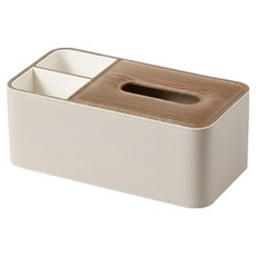 Mega 簡約法式奶油風皮質紙巾盒 桌面多功能收納盒 木紋茶色 26x14x10公分, 1個