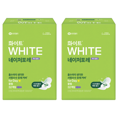 화이트 네이처포레 맥시 슬림 생리대 날개형, 중형, 32개입, 2개
