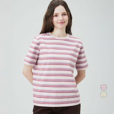 ELLEPARIS 여성용 통기성 레귤러핏 멀티 스트라이프 반팔 티셔츠