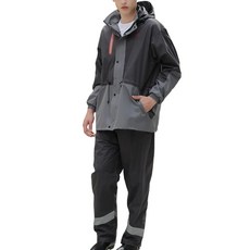 兩件式撞色雨衣, M(衣長70cm 胸圍104cm 袖長72cm 褲長97cm 臀圍108cm), 灰色
