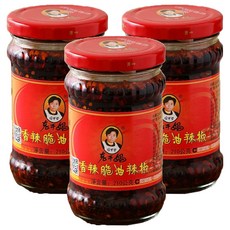 老干媽 香辣脆油辣椒 洋蔥香 花椒麻 獨特焦香甘美 無添加人工色素 無添加防腐劑 非基改大豆, 210g, 3罐