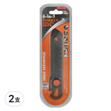 PANRICO 百利世 6合1不鏽鋼美工刀 SK2刀刃 防鏽耐用 含螺絲起子 六角套筒扳手, 黑色, 2支