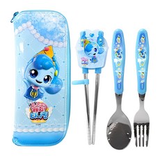 Catch Teenieping 兒童輔助筷+湯匙+叉子+收納袋組, Shashaping, 湯匙+叉子+學習筷子+收納袋, 1組