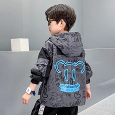 兒童塗鴉拼色大口袋外套