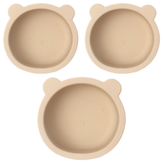 矽膠吸盤小熊碗, 象牙米色, 3個
