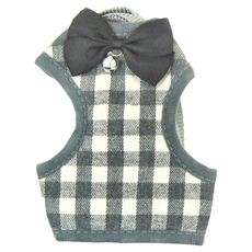 貓胸背衣-灰格子 長16cm 牽引繩約120*1cm, S(27~42cm), 1件