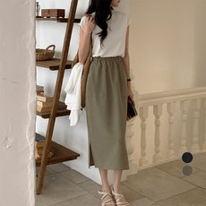 afinar 女款亞麻感H字型鬆緊腰長裙