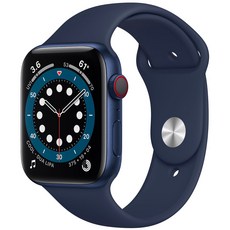 Apple 애플워치 6, 44mm, GPS+Cellular, 알루미늄, 블루 / 딥 네이비 스포츠 밴드, 블루 알루미늄 케이스, 딥 네이비 스포츠 밴드
