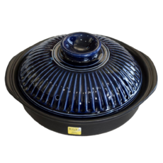 Kikka 菊花 寶藍菊花8號砂鍋 - 日本製 陶瓷 寬 27.5cm 含蓋高 14cm 滿水容量 1900mL, 1個