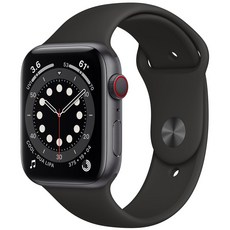 Apple 애플워치 6, 44mm, GPS+Cellular, 알루미늄, 스페이스 그레이 / 블랙 스포츠 밴드, 스페이스 그레이 알루미늄 케이스, 블랙 스포츠 밴드