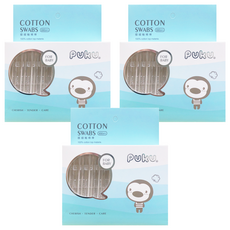 PUKU 藍色企鵝 日本極細軸棉棒 細緻雙棉頭設計 單隻獨立包裝, 100支, 3盒