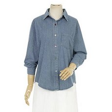 페이지플린 여성용 컬러 버튼 스트라이프 데님 셔츠 P5ASH007C