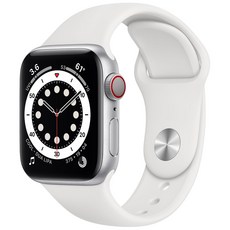 Apple 애플워치 6, 40mm, GPS+Cellular, 알루미늄, 실버 / 화이트 스포츠 밴드, 실버 알루미늄 케이스, 화이트 스포츠 밴드