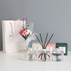 Moriang 特殊金標擴散器 3 件套 + 花卉裝飾 12 件套, Black Cherry+Lavender+Cotton Powder, 200毫升