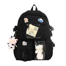 Mass 生活好物 韓版輕量防潑水大容量減壓後背包 學生休閒百搭書包 F款 黑色, 1個