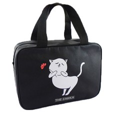 THE ZAKKA 拿著花的貓咪拉鍊沐浴包, 1個, 黑色