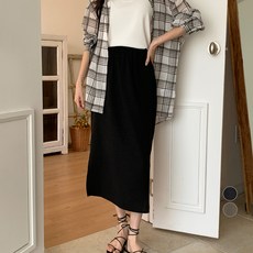 afinar 女款類亞麻H字型鬆緊腰長裙